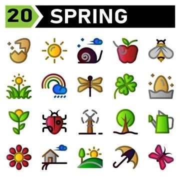 Spring icon set include turbine, wind, windmill, plant, ecology, tree, garden Stockillustratie