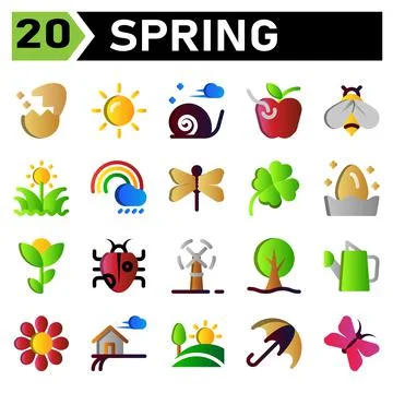 Spring icon set include turbine, wind, windmill, plant, ecology, tree, garden Stockillustratie
