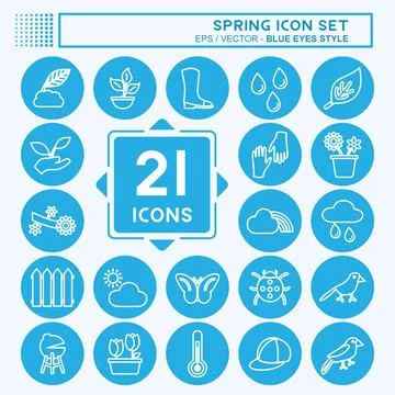 Spring Icon Set. suitable for Spring symbol. blue eyes style. simple design e Stock Illustration