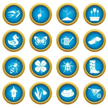 Spring icons blue circle set 스톡 일러스트