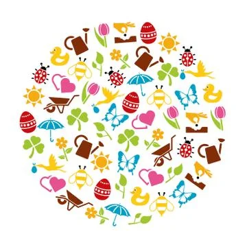 Spring icons in circle Stock Illustration