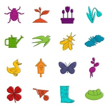 Spring icons doodle set 스톡 일러스트