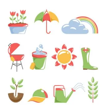 Spring icons isolated on white Stock Illustration