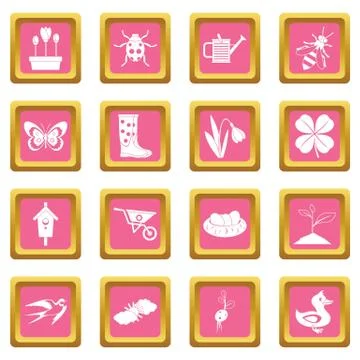Spring icons pink 스톡 일러스트