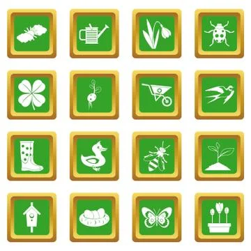 Spring icons set green 스톡 일러스트