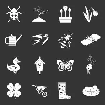 Spring icons set grey 스톡 일러스트
