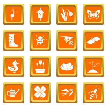 Spring icons set orange 스톡 일러스트