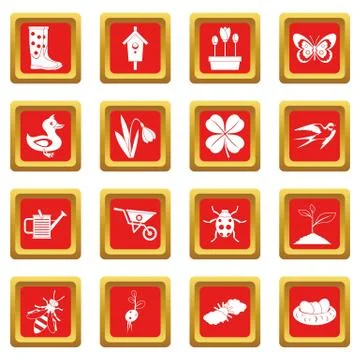 Spring icons set red 스톡 일러스트