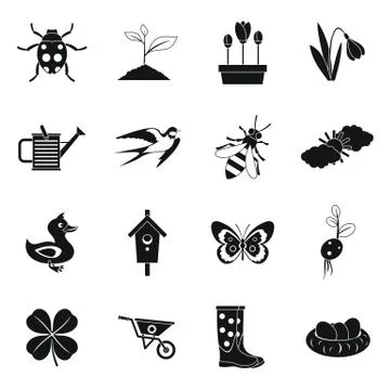 Spring icons set, simple style 스톡 일러스트