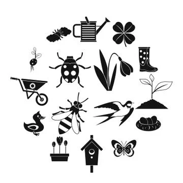 Spring icons set, simple style 스톡 일러스트