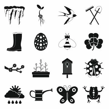 Spring icons set, simple style Stock Illustration