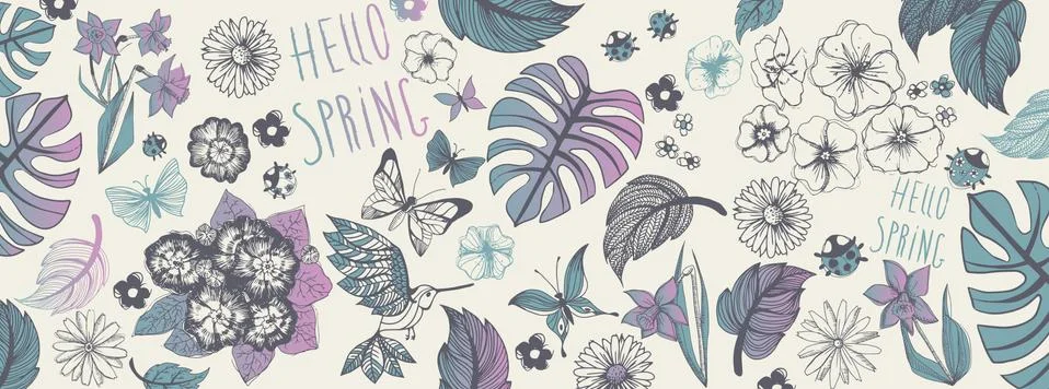 Spring illustrations banner Stock Illustration