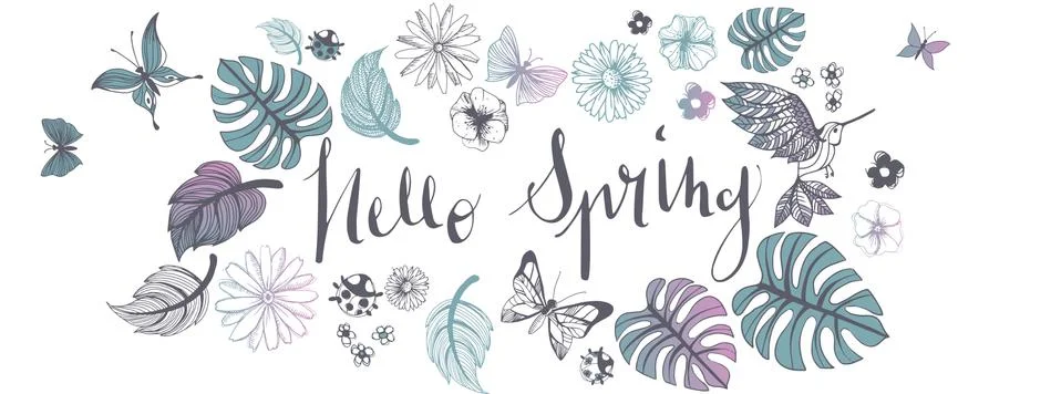 Spring illustrations banner Stock Illustration