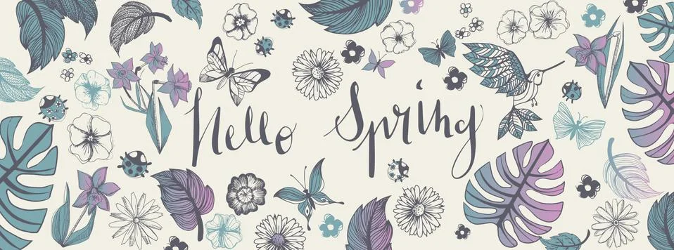 Spring illustrations banner Stock Illustration