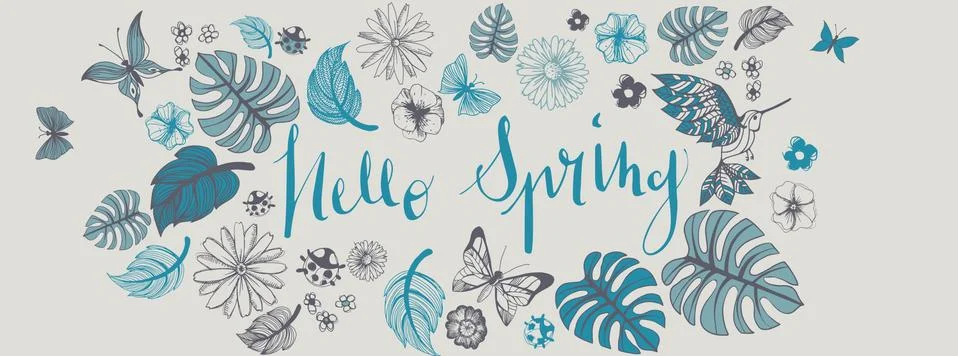Spring illustrations banner Stock Illustration