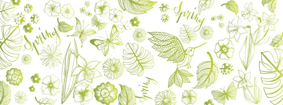 Spring illustrations banner Stock Illustration