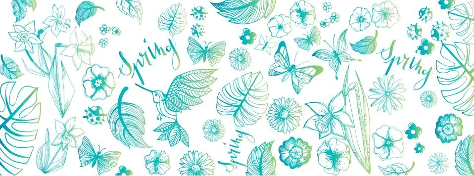 Spring illustrations banner Stock Illustration