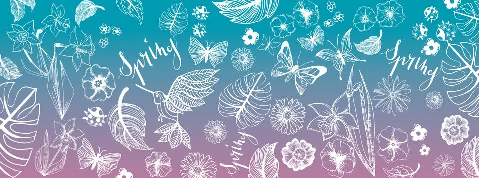 Spring illustrations banner Stock Illustration