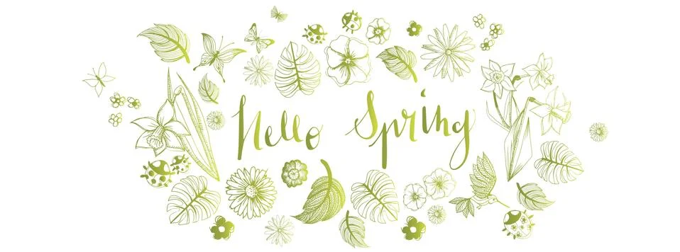 Spring illustrations banner Stock Illustration