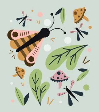 Spring insects and leafs イラスト素材