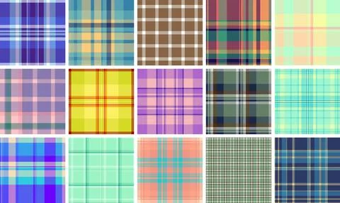 Spring inspired plaid bundle for promotional graphics. The pack supports ba.. Stock Illustration