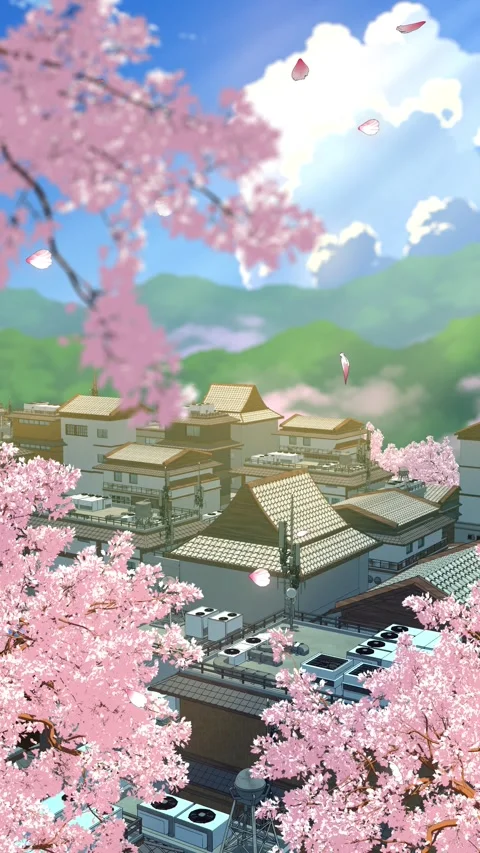 Spring Japanese Landscape - Animated Background Seamless Loop vertical Stock Footage 335387483