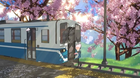 Spring Japanese Train Station Loop Background Stock Footage 334806146