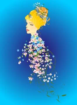 Spring lady in flowers Stock Illustration
