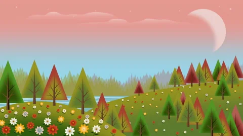 Spring Landscape Cartoon Background Stock Footage 213229039