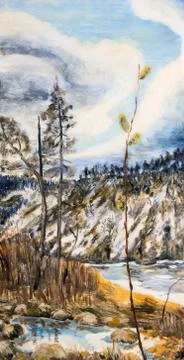Spring landscape with the cloudy sky Ilustración de archivo