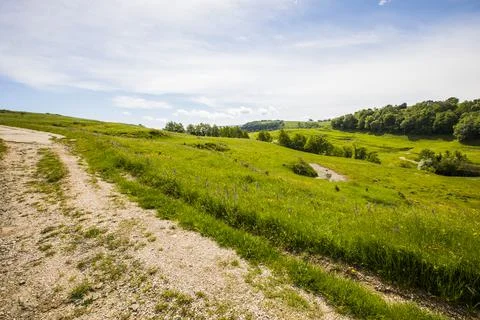 Spring landscape in Falgars D En Bas, La Garrotxa, Spain Stockfoto's
