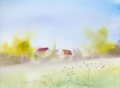 Spring landscape with a field Stock Illustration