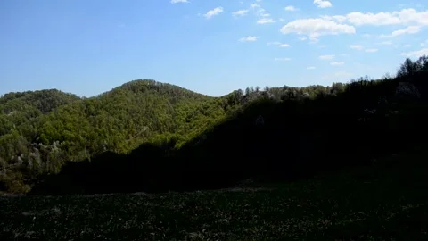 Spring landscape with flowering trees in the mountains, timelapse 스톡 동영상 148415867