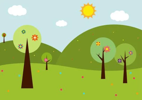 Spring landscape with flowers Stock Illustration