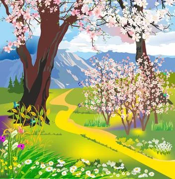 Spring landscape, Stock Illustration