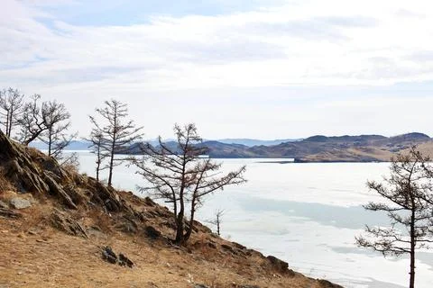 Spring landscape of Lake Baikal. Stock Photos