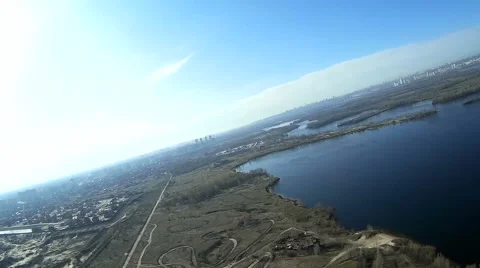 Spring landscape with lake, river from height. Aerial with lists Stock Footage 61751737
