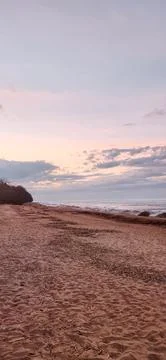 Spring landscape. Panoramic view of beautiful dawn on bay. Cumulus clouds o.. Stock Photos