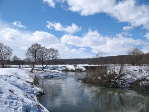 Spring landscape with river Stock Photos