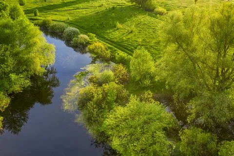 Spring landscape with river Stockfoto's