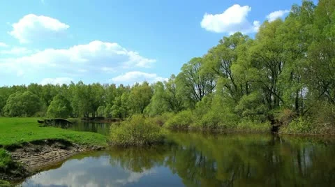 Spring landscape of small rivers. Stock Footage 10982153