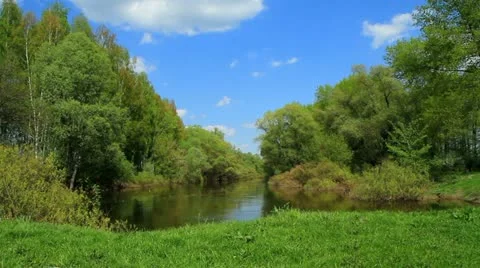 Spring landscape of small rivers. Stock Footage