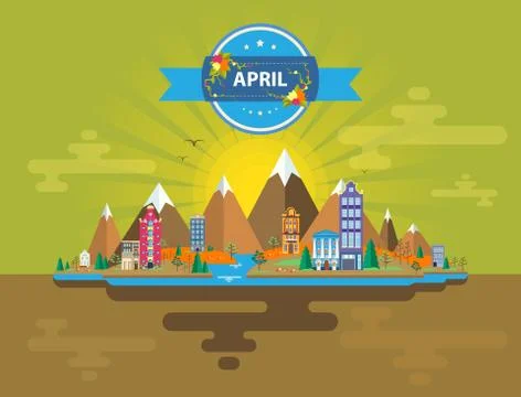 Spring landscape. Small town Stock Illustration