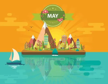 Spring landscape. Small town Stock Illustration