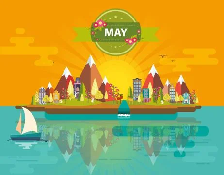 Spring landscape. Small town Stock Illustration