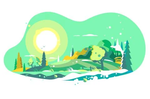 Spring landscape with snow Stock Illustration