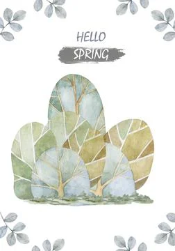 Spring landscape with trees. Banner. Background with empty space for text. Ha Stock Illustration