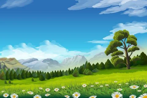 Spring landscape, vector background Stock Illustration