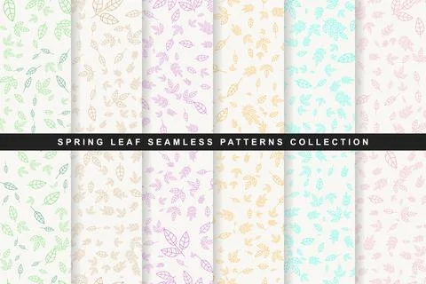 Spring leaf seamless patterns collection isolated on white background Stock Illustration