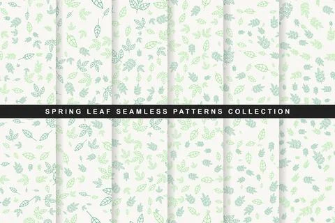 Spring leaf seamless patterns collection isolated on white background Stock Illustration
